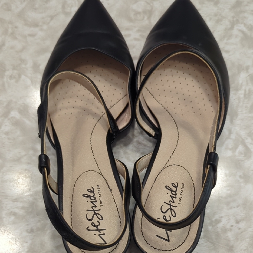 Life Stride Black Pointed Toe Slingback Heels - Picture 3 of 6
